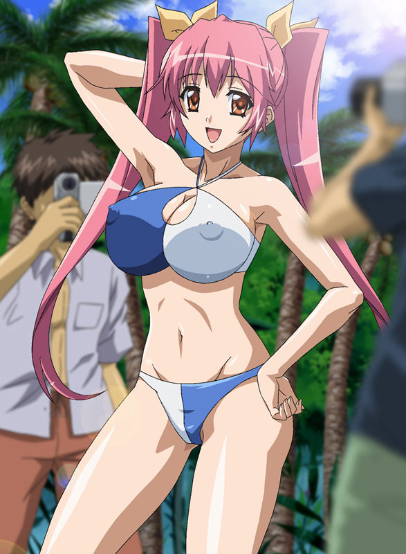 「【巨乳アイドル】水着姿で羞恥プレイ＆お漏らし！南国ビーチ撮影会で恥じらう美女の姿」のサンプル画像1枚目