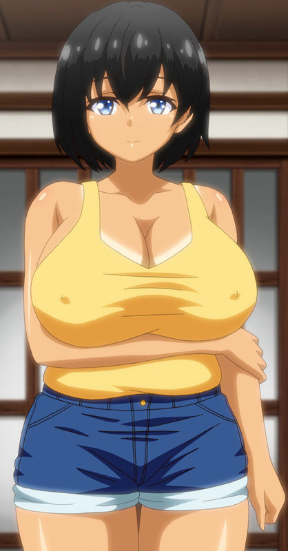 「【巨乳幼なじみ】スクール水着の日焼け跡がエロい田舎娘と中出しオナニー鑑賞【競泳水着】」のサンプル画像1枚目